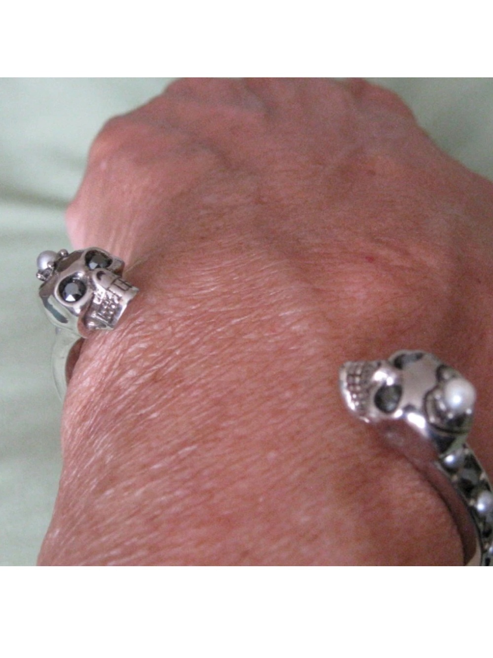 ❌SOLD!! ❌ Alexander McQueen Silver Skull Open Cuff Bracelet -marcasite and pearl - Picture 5 of 9